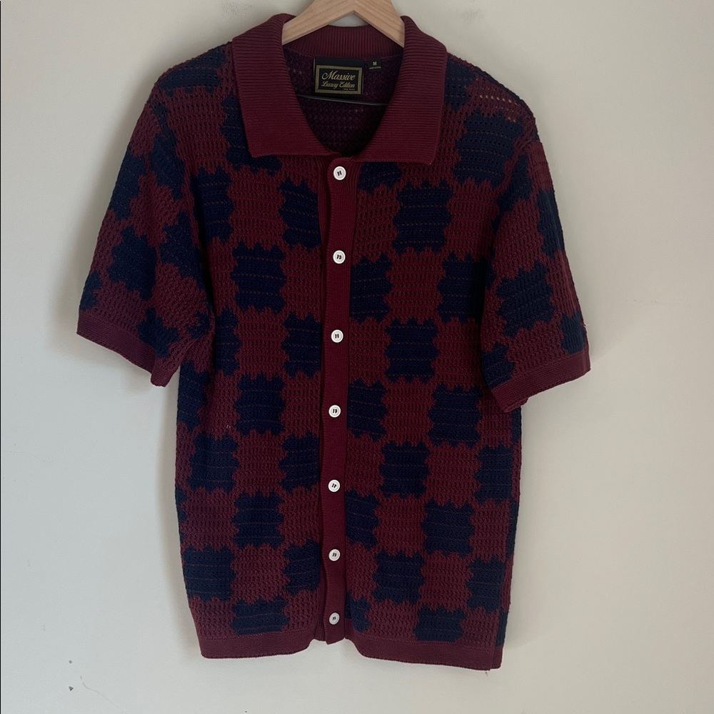 Massive Luxury Edition Checkered‎ Knit Polo Button Shirt Mens Medium